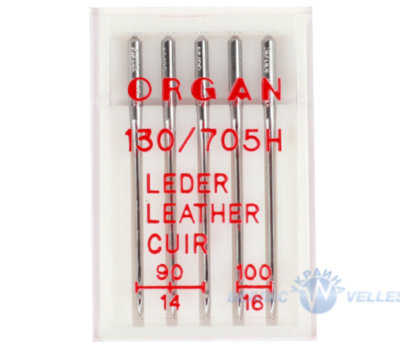 Иглы ORGAN Кожа 130/705H Leder, Leather, Cuir 90/14, 100/16 (в упаковке 5 шт.)