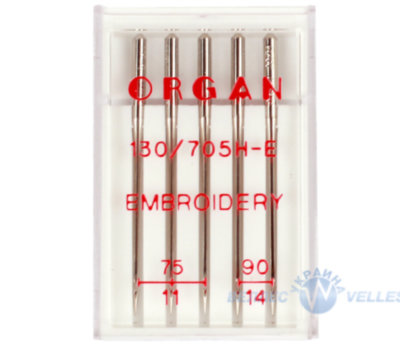 Иглы ORGAN Вышивка 130/705H-E Embroidery 75/11, 90/14 (в упаковке 5 шт.)